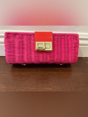j crew red pink straw clutch nwot